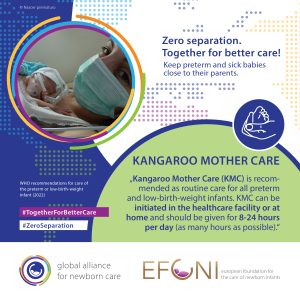 Kangaroo mother care is a neonatal care practice recommended by the WHO especially for babies born preterm or with low birth-weight and should be given for as many hours as possible