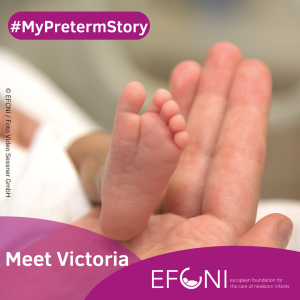 My preterm story: photo of baby feet compared to parent's hand